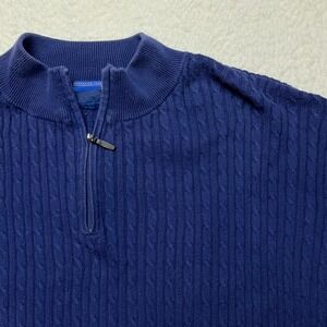 Pendleton Sweater Mens L Blue Pima Cotton Quarter Zip Cable Knit Pullover 702726